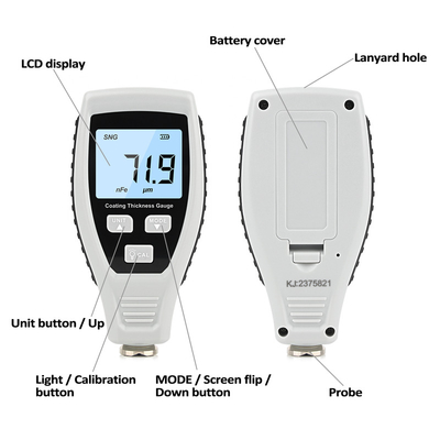 &amp;#206; &amp;#188; m LCD Coating Thickness Gauge For Cars Paint Depth Gauge Tester 0~1800um With Handheld Calibrating Substrates
